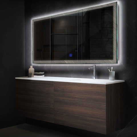 Miroir LED Horizontal | Bouton Tactile | Lumière blanche neutre - Reyze Série Simetria Modèle 7