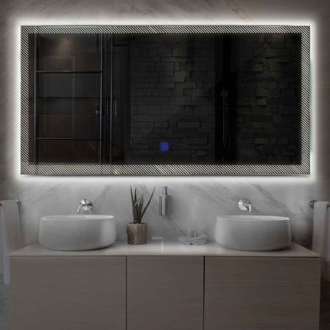 Miroir LED Horizontal | Bouton Tactile | Lumière blanche neutre - Reyze Série Simetria Modèle 7