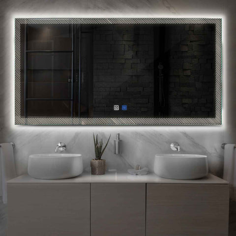 Miroir LED Horizontal | boutons tactiles | Fonction Anti-Buée | Lumière blanche neutre - Reyze Série Simetria Modèle 7