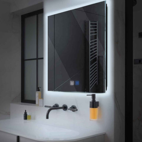 Miroir LED Carré | boutons tactiles | Fonction Anti-Buée | Lumière blanche froide - Reyze Série Ambient Modèle 1