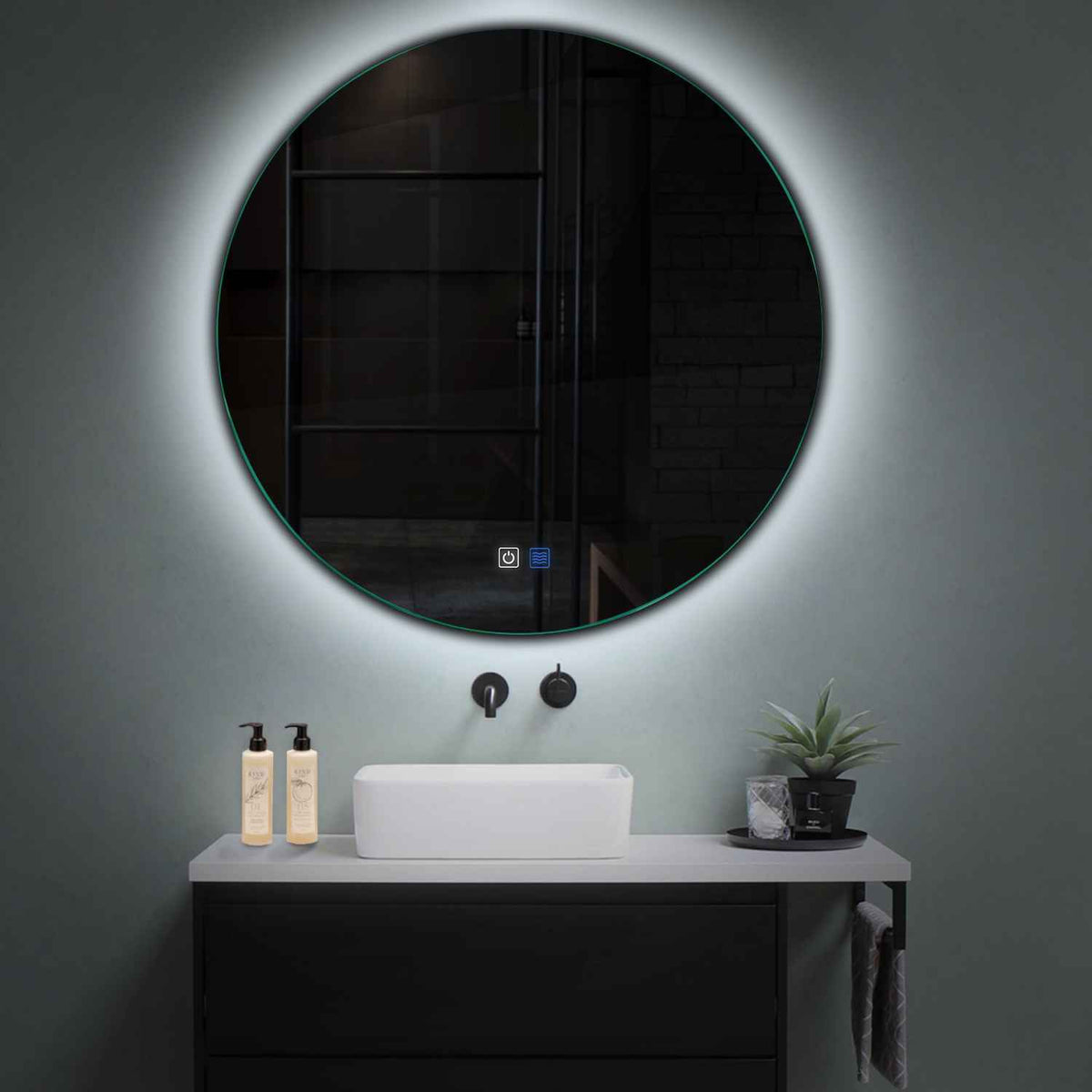 Miroir LED Rond | boutons tactiles | Fonction Anti-Buée | Lumière blanche froide - Reyze Série Ambient Modèle 1