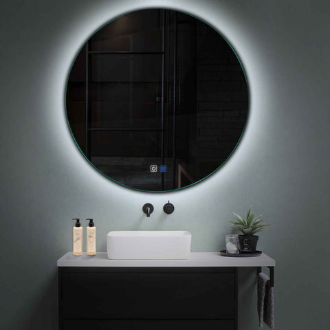 Miroir LED Rond | boutons tactiles | Fonction Anti-Buée | Lumière blanche froide - Reyze Série Ambient Modèle 1