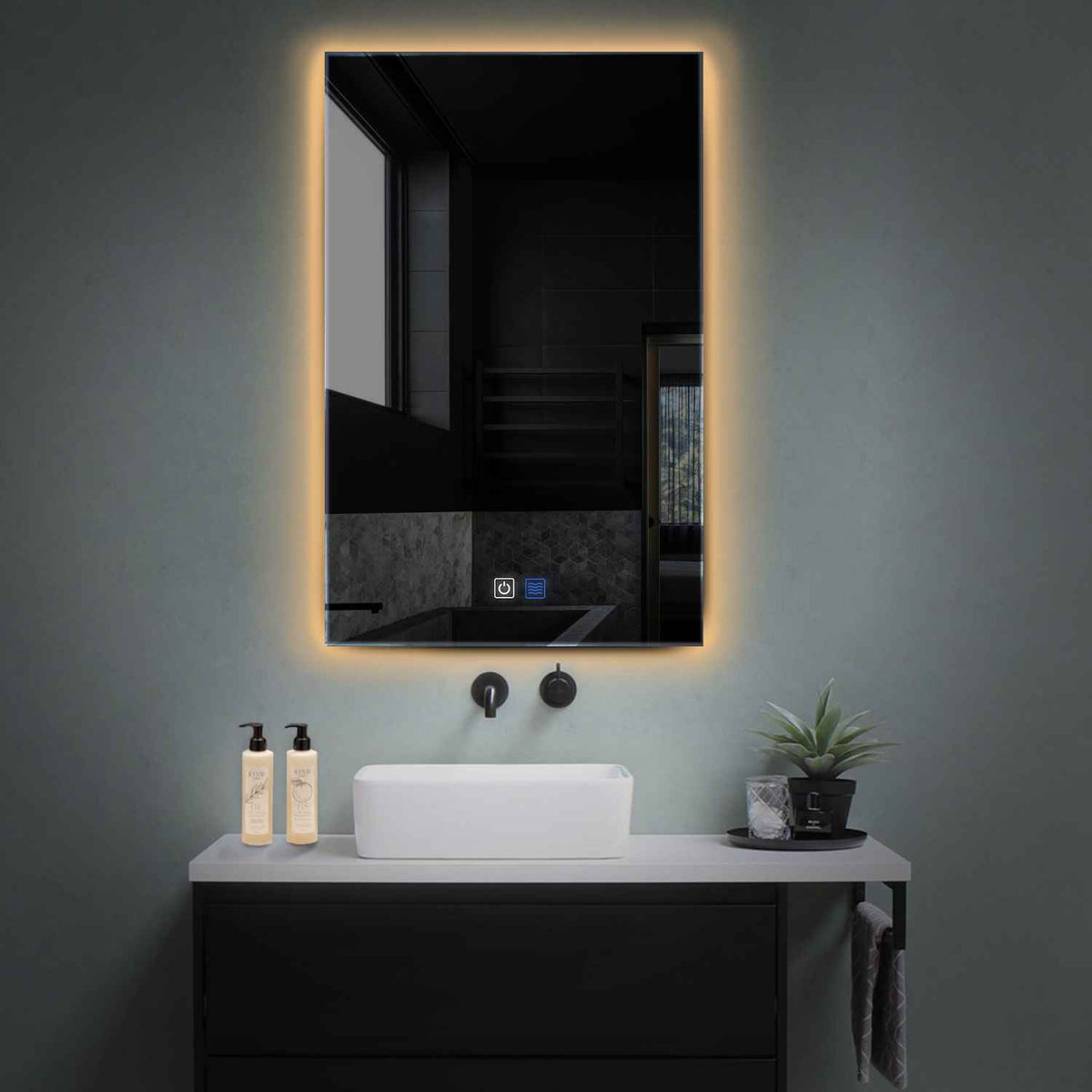 Miroir LED Vertical | boutons tactiles | Fonction Anti-Buée | Lumière Blanche Chaude - Reyze Série Ambient Modèle 1