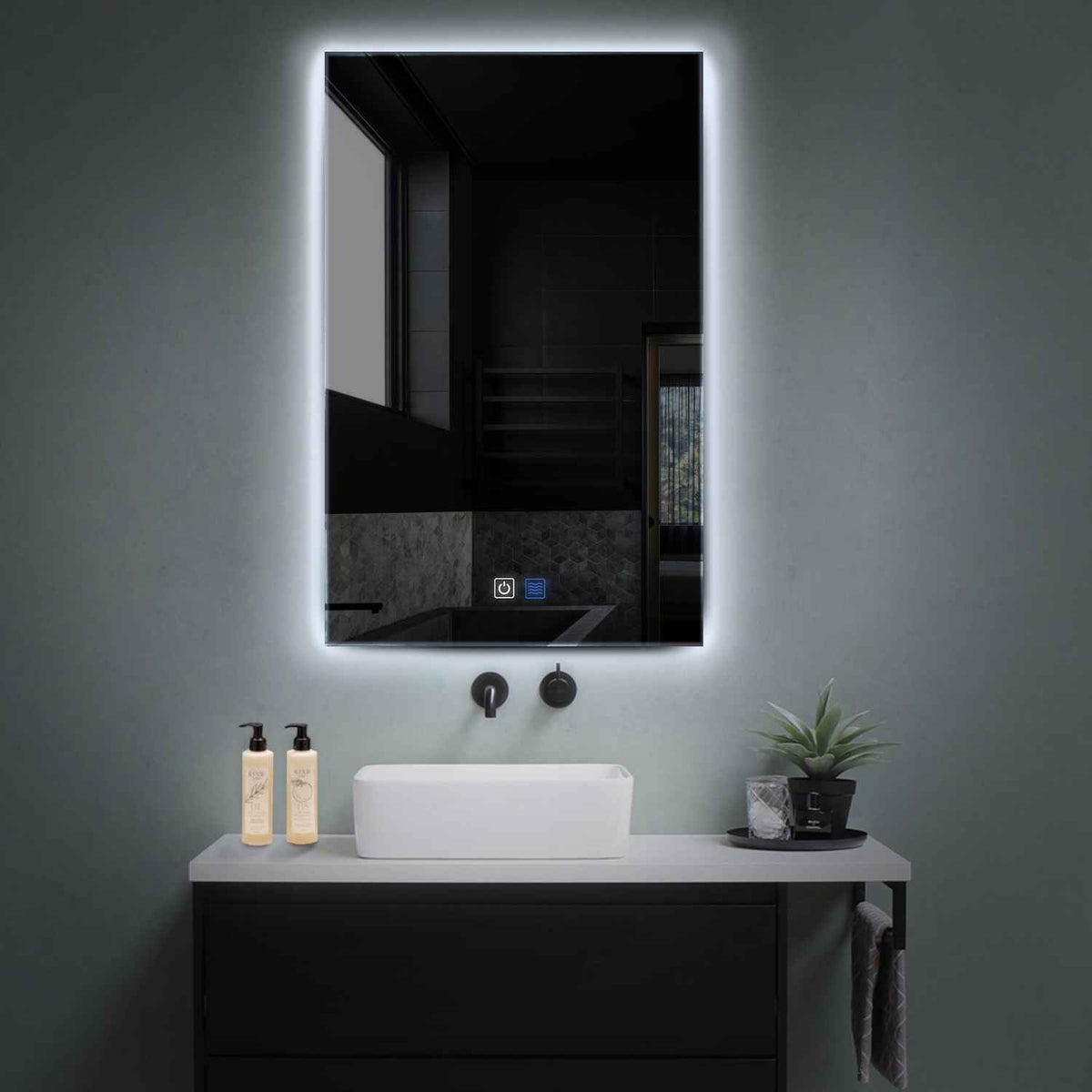 Miroir LED Vertical | boutons tactiles | Fonction Anti-Buée | Lumière blanche froide - Reyze Série Ambient Modèle 1