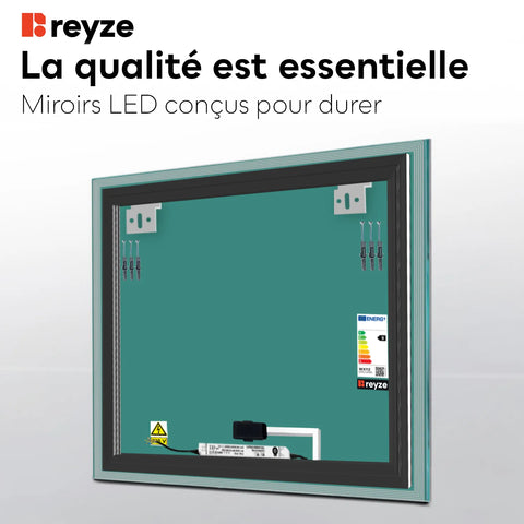 Miroir LED Carré | Bouton Tactile | Lumière blanche froide - Reyze Série Edge Modèle 1