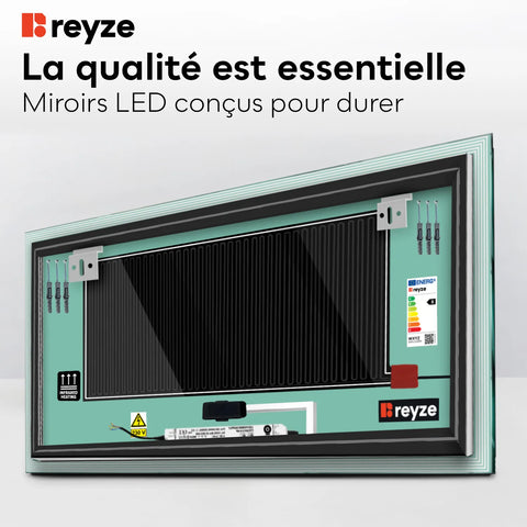Miroir LED Horizontal | boutons tactiles | Fonction Anti-Buée | Lumière blanche froide - Reyze Série Edge Modèle 1