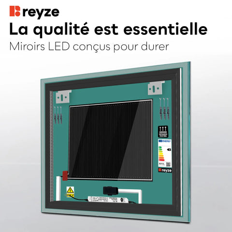 Miroir LED Carré | boutons tactiles | Fonction Anti-Buée | Lumière blanche froide - Reyze Série Edge Modèle 1
