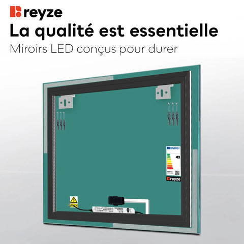 Miroir LED Carré | Bouton Tactile | Lumière Blanche Chaude - Reyze Série Edge Modèle 2