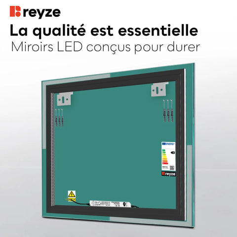 Miroir LED Carré | Sans Boutons Tactiles | Lumière blanche froide - Reyze Série Edge Modèle 2