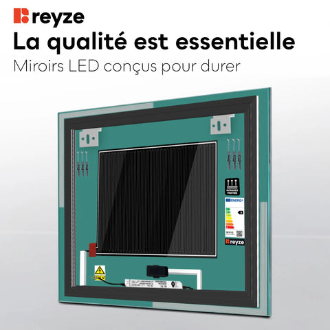 Miroir LED Carré | boutons tactiles | Fonction Anti-Buée | Lumière Blanche Chaude - Reyze Série Edge Modèle 2