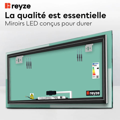 Miroir LED Horizontal | Bouton Tactile | Lumière blanche froide - Reyze Série Edge Modèle 2
