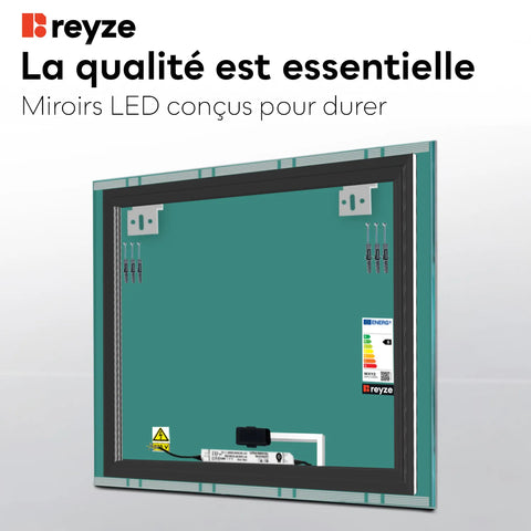 Miroir LED Carré | Bouton Tactile | Lumière blanche froide - Reyze Série Edge Modèle 3