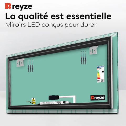 Miroir LED Horizontal | Bouton Tactile | Lumière Blanche Chaude - Reyze Série Edge Modèle 3