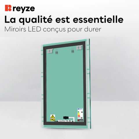 Miroir LED Vertical | Bouton Tactile | Lumière blanche froide - Reyze Série Edge Modèle 3