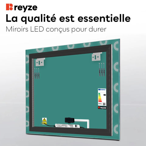 Miroir LED Carré | Bouton Tactile | Lumière blanche froide - Reyze Série Edge Modèle 4