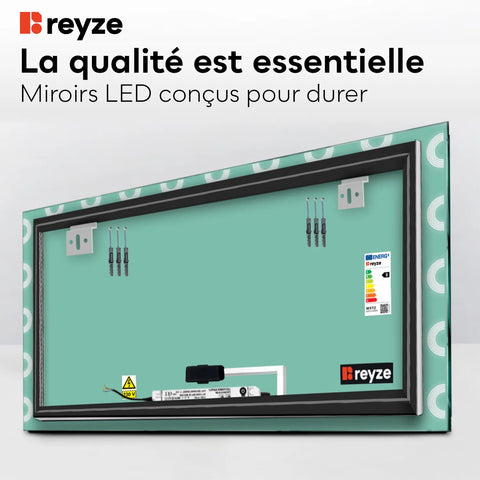 Miroir LED Horizontal | Bouton Tactile | Lumière blanche froide - Reyze Série Edge Modèle 4