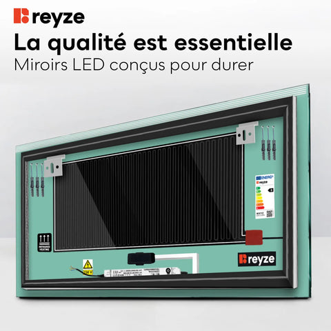 Miroir LED Horizontal | boutons tactiles | Fonction Anti-Buée | Température de couleur réglable - Reyze Série Edge Modèle 5