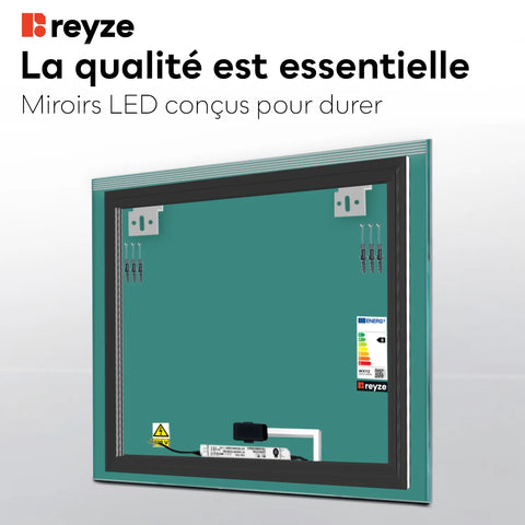 Miroir LED Carré | Bouton Tactile | Lumière blanche froide - Reyze Série Edge Modèle 5