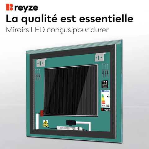 Miroir LED Carré | boutons tactiles | Fonction Anti-Buée | Lumière blanche froide - Reyze Série Edge Modèle 5
