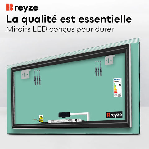 Miroir LED Horizontal | Bouton Tactile | Lumière blanche froide - Reyze Série Edge Modèle 5