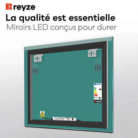 Miroir LED Carré | Sans Boutons Tactiles | Lumière blanche froide - Reyze Série Edge Modèle 5