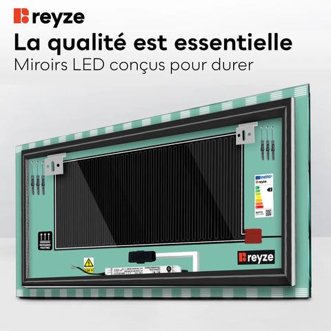 Miroir LED Horizontal | boutons tactiles | Fonction Anti-Buée | Lumière blanche froide - Reyze Série Edge Modèle 6