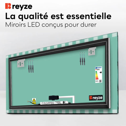Miroir LED Horizontal | Bouton Tactile | Lumière blanche froide - Reyze Série Edge Modèle 6