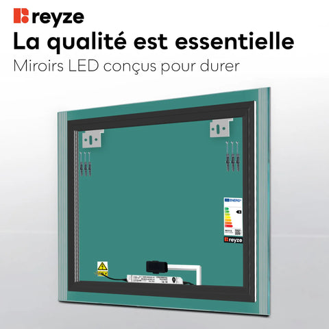 Miroir LED Carré | Bouton Tactile | Lumière blanche neutre - Reyze Série Edge Modèle 7