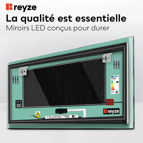 Miroir LED Horizontal | boutons tactiles | Fonction Anti-Buée | Lumière blanche froide - Reyze Série Edge Modèle 7
