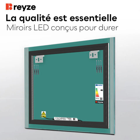 Miroir LED Carré | Sans Boutons Tactiles | Lumière blanche neutre - Reyze Série Edge Modèle 7