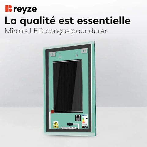 Miroir LED Vertical | boutons tactiles | Fonction Anti-Buée | Lumière blanche neutre - Reyze Série Edge Modèle 8