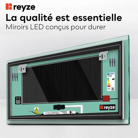 Miroir LED Horizontal | boutons tactiles | Fonction Anti-Buée | Température de couleur réglable - Reyze Série Edge Modèle 8