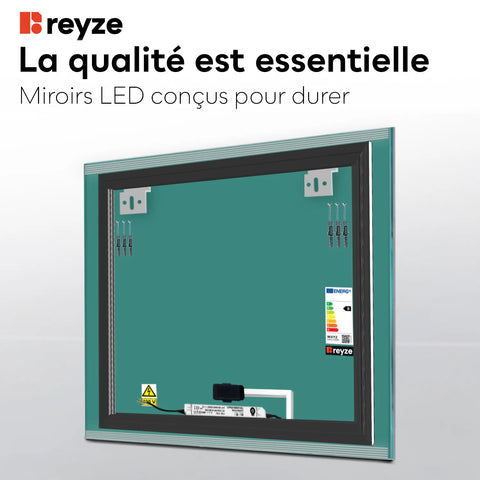 Miroir LED Carré | Bouton Tactile | Lumière blanche froide - Reyze Série Edge Modèle 8