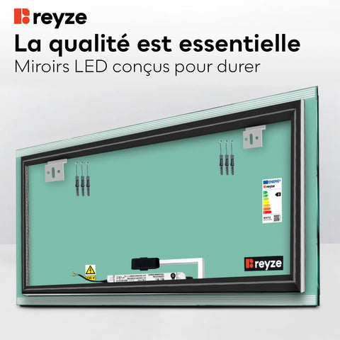 Miroir LED Horizontal | Bouton Tactile | Lumière blanche froide - Reyze Série Edge Modèle 8