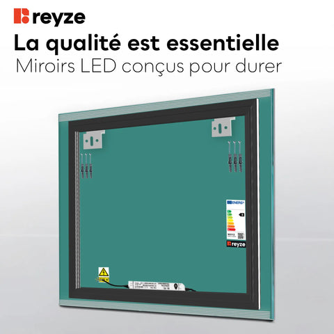 Miroir LED Carré | Sans Boutons Tactiles | Lumière blanche froide - Reyze Série Edge Modèle 8