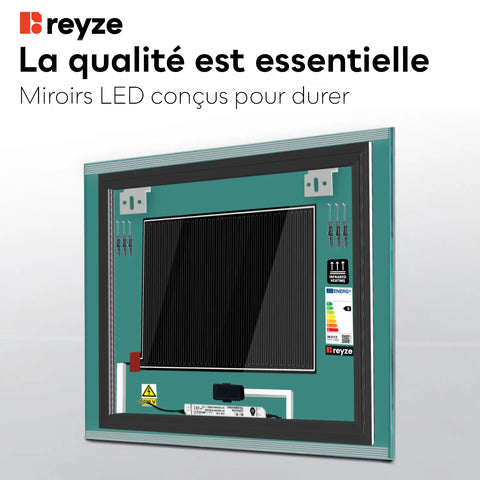 Miroir LED Carré | boutons tactiles | Fonction Anti-Buée | Lumière blanche froide - Reyze Série Edge Modèle 8