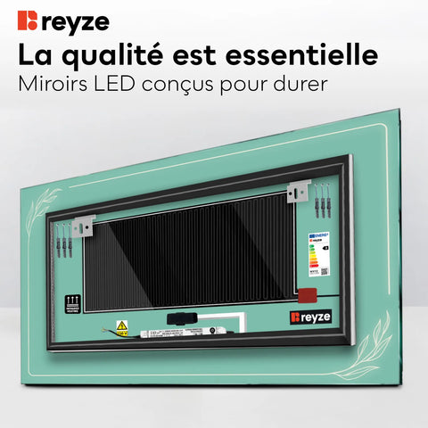 Miroir LED Horizontal | boutons tactiles | Fonction Anti-Buée | Lumière blanche froide - Reyze Série Good Vibes Modèle 1