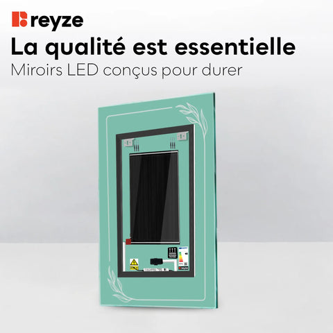 Miroir LED Vertical | boutons tactiles | Fonction Anti-Buée | Température de couleur réglable - Reyze Série Good Vibes Modèle 1