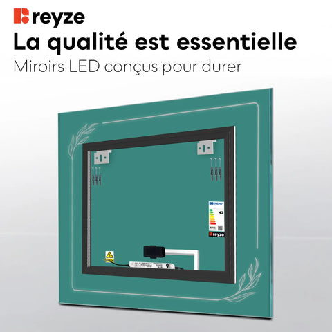 Miroir LED Carré | Bouton Tactile | Lumière blanche froide - Reyze Série Good Vibes Modèle 1