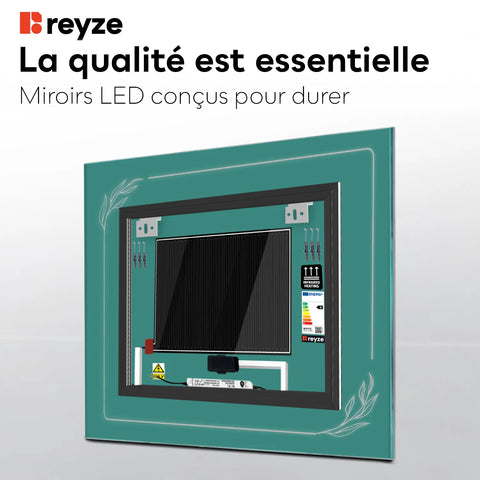 Miroir LED Carré | boutons tactiles | Fonction Anti-Buée | Lumière blanche froide - Reyze Série Good Vibes Modèle 1