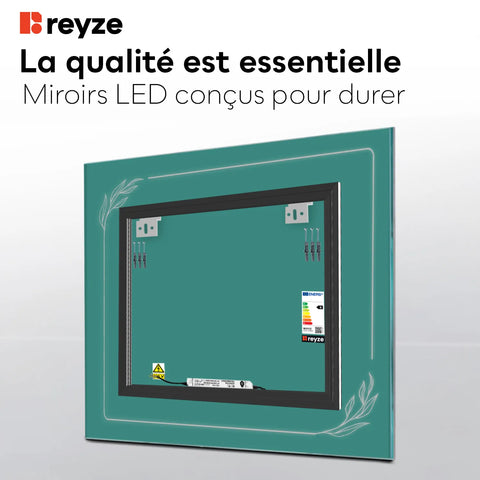 Miroir LED Carré | Sans Boutons Tactiles | Lumière blanche froide - Reyze Série Good Vibes Modèle 1