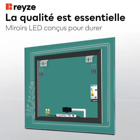 Miroir LED Carré | Bouton Tactile | Lumière blanche froide - Reyze Série Good Vibes Modèle 2
