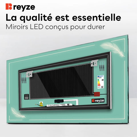 Miroir LED Horizontal | boutons tactiles | Fonction Anti-Buée | Température de couleur réglable - Reyze Série Good Vibes Modèle 2