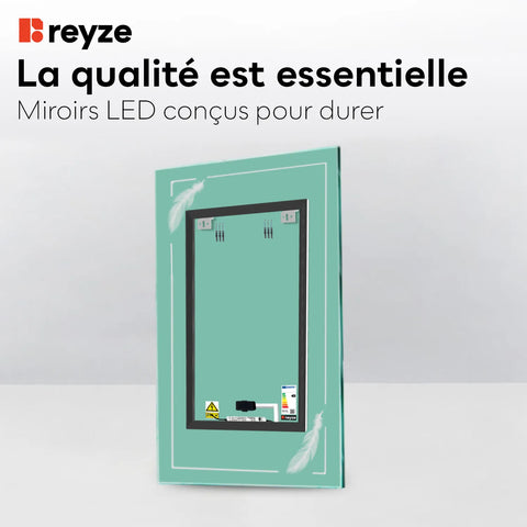 Miroir LED Vertical | Bouton Tactile | Lumière blanche froide - Reyze Série Good Vibes Modèle 2