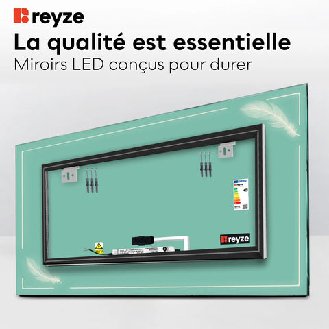 Miroir LED Horizontal | Bouton Tactile | Lumière blanche froide - Reyze Série Good Vibes Modèle 2