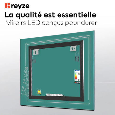 Miroir LED Carré | Sans Boutons Tactiles | Lumière Blanche Chaude - Reyze Série Good Vibes Modèle 2