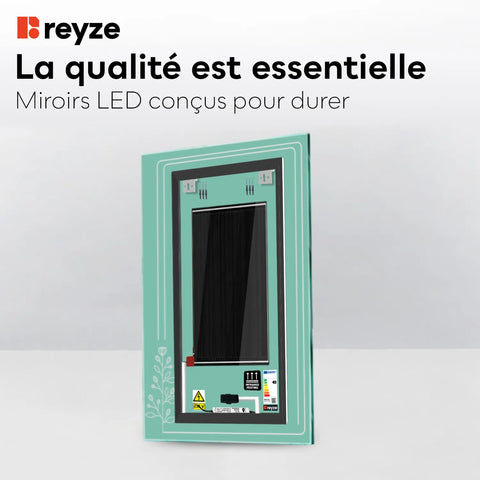 Miroir LED Vertical | boutons tactiles | Fonction Anti-Buée | Lumière blanche froide - Reyze Série Good Vibes Modèle 3