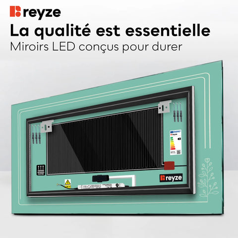 Miroir LED Horizontal | boutons tactiles | Fonction Anti-Buée | Température de couleur réglable - Reyze Série Good Vibes Modèle 3