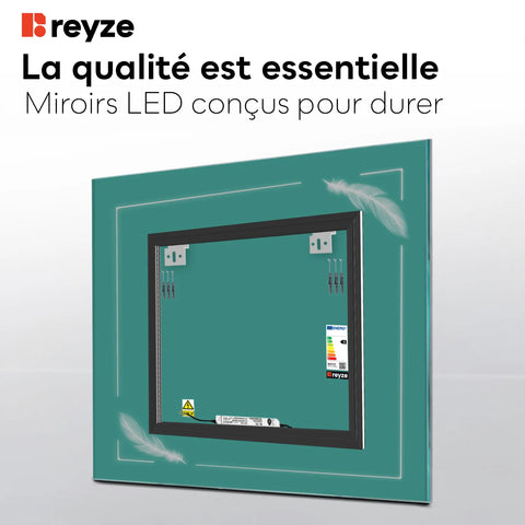 Miroir LED Carré | Sans Boutons Tactiles | Lumière blanche froide - Reyze Série Good Vibes Modèle 3