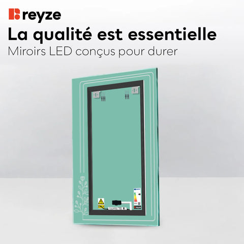 Miroir LED Vertical | Bouton Tactile | Lumière Blanche Chaude - Reyze Série Good Vibes Modèle 3